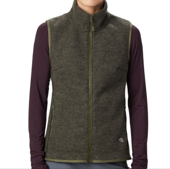 Mountain Hardware Women's Small Sleeveless Zip-Up Vest Green Wool Hatcher Grid - Picture 3 of 11